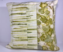 Load image into Gallery viewer, Green contact print contact dyed cushion cover, ninebark and firegrass
