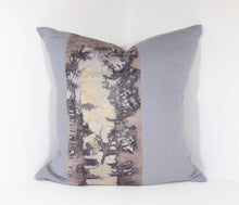 Load image into Gallery viewer, Cracked ice - Linen cushion cover with sumac dyed panel. 18 inch square.
