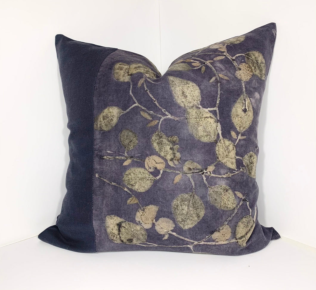 Dark Tangled Eucalyptus - Linen cushion cover.  18 inch square.
