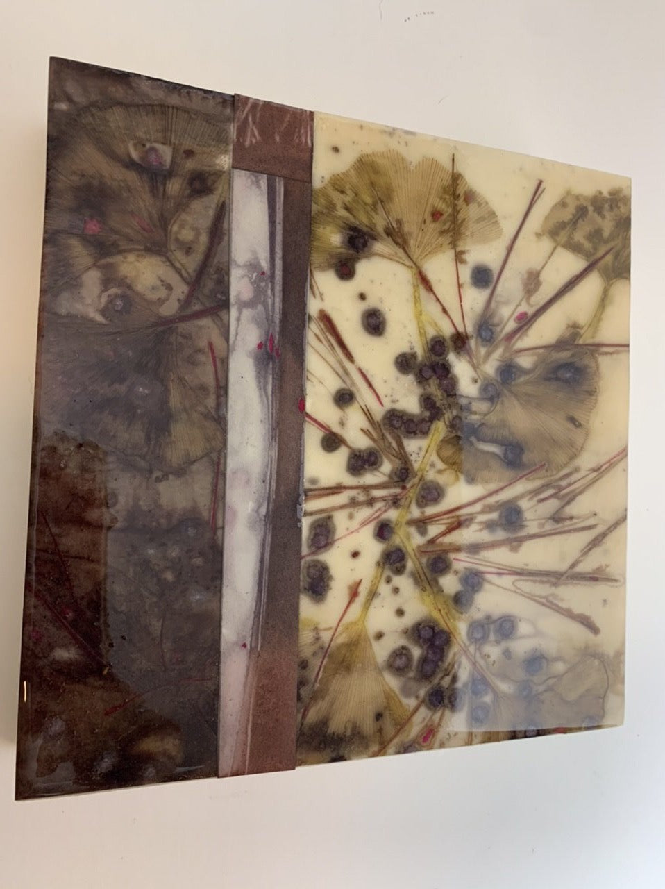 Botanical contact print - 8 inch square sumac varia with resin finish